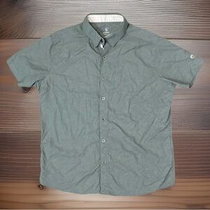 Kuhl Shirt Men M Green Repose Large Leaf All Over Print Locker Loop Camp Hiking